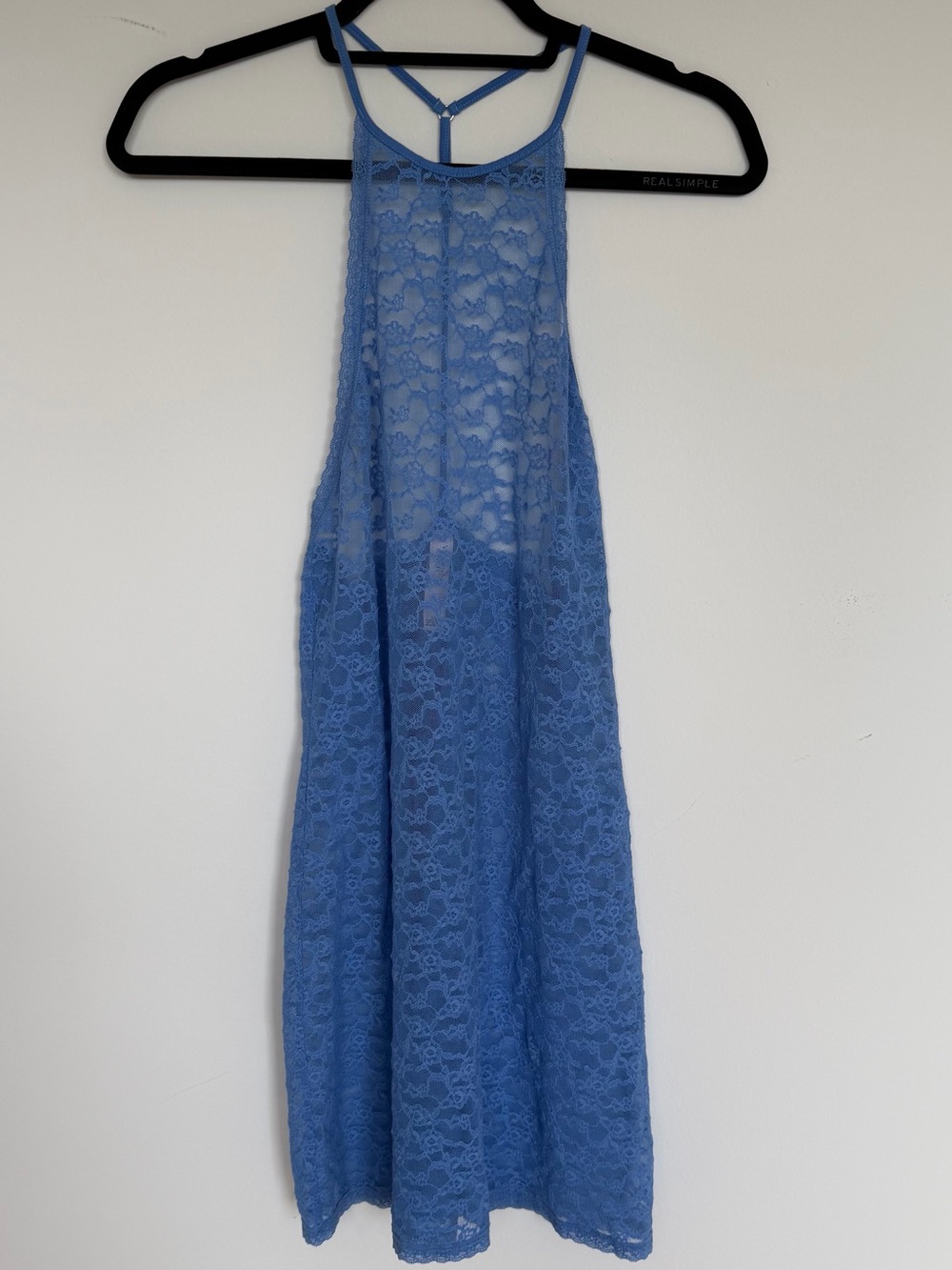 Victoria Secret Blue Lace Halter Slip Lingerie Dress Size Large